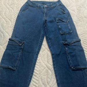 denim cargos dark wash